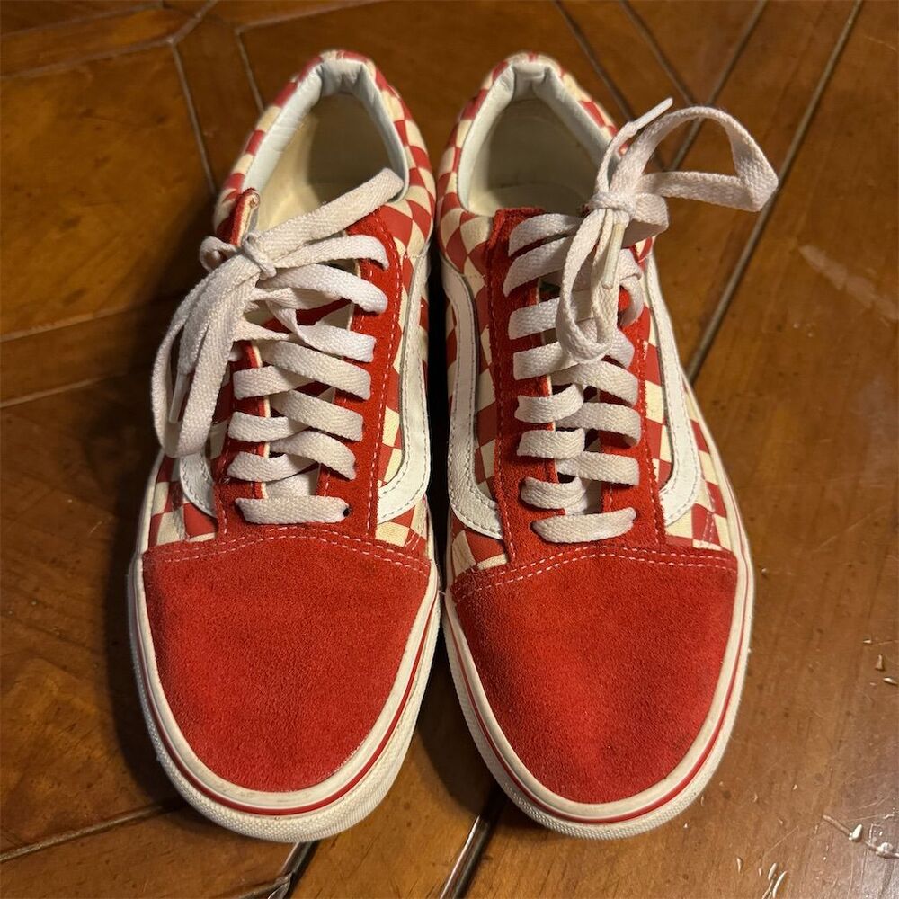 Vans Old Skool Men's 5.5/ Women’s‎ 8.0 Red Checkerboard Suede Skate Shoes